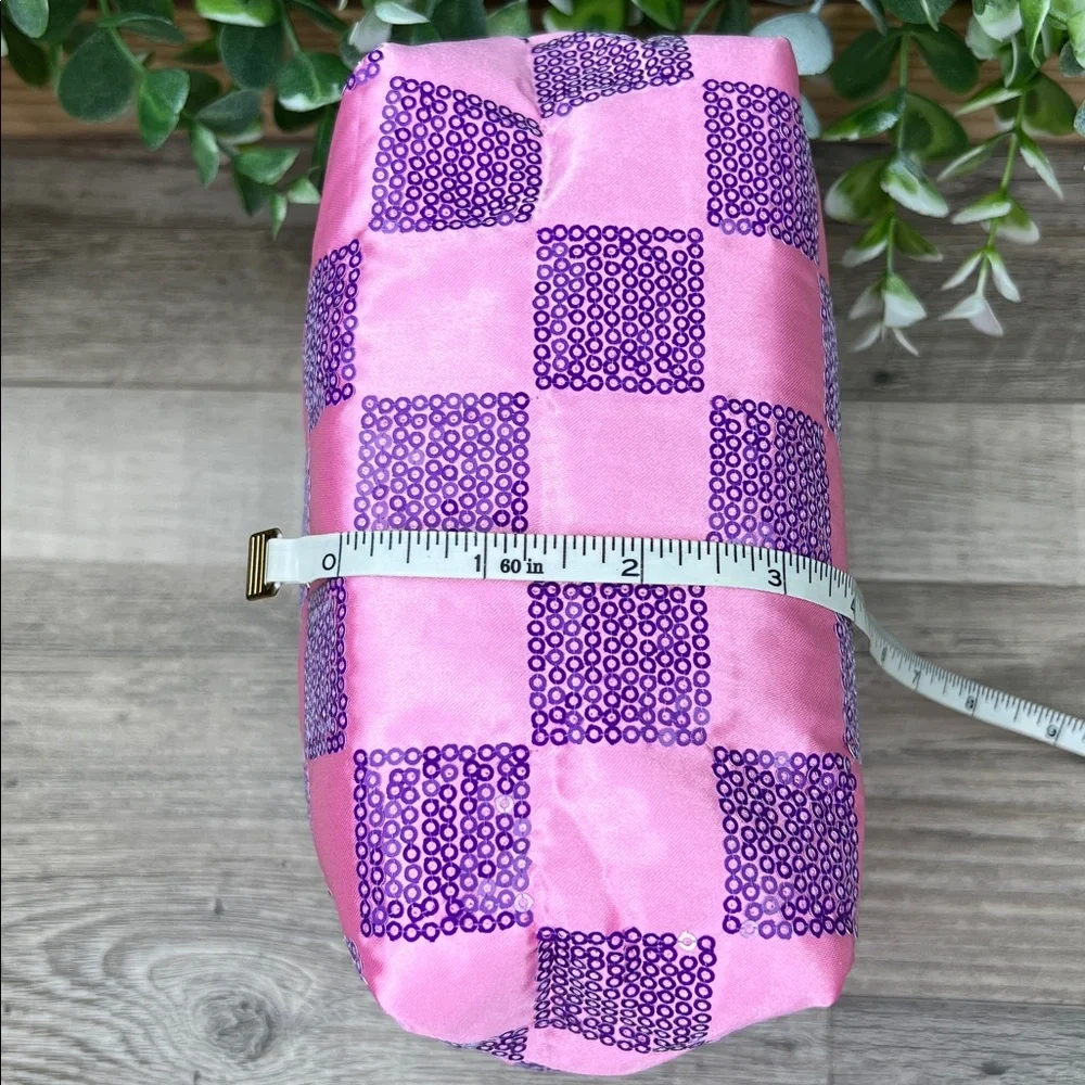 Ulta Beauty Pink and Purple Sequins Check Pattern Cosmetic Pouch Bag